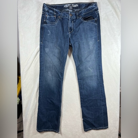 Affliction 36W 34W Dark Wash Studded Jeans Denim Back Pocket Detail Y2K - Picture 1 of 12